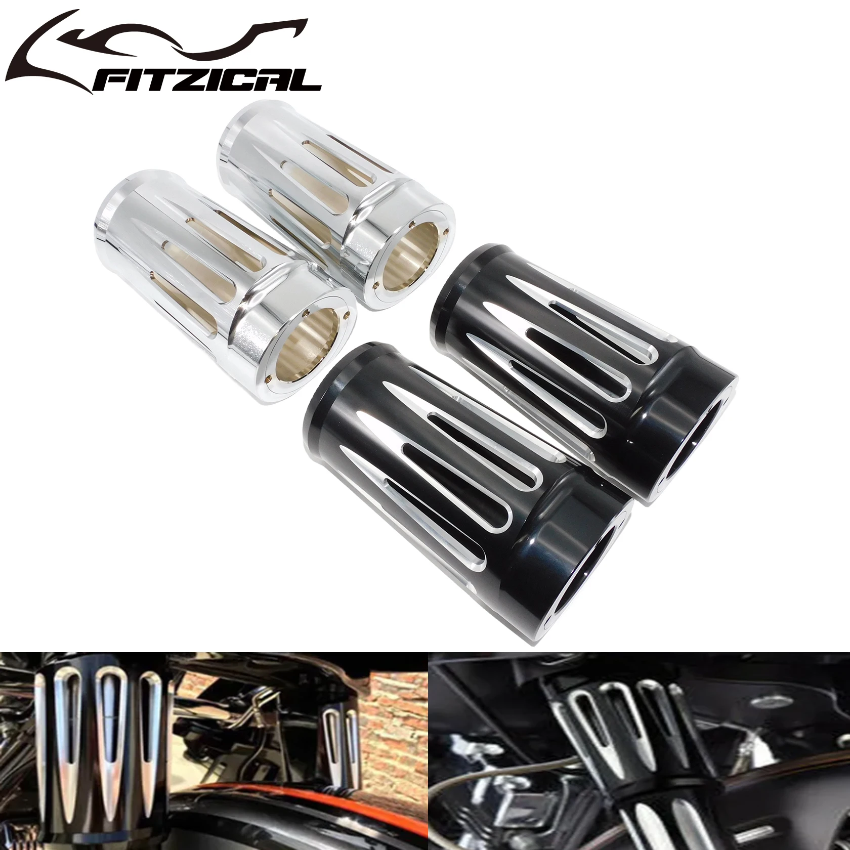 Aluminiowa osłona suwaka przedniego widelca motocykla czarna/chromowana dla Harley Touring Electra Street Tri Glide Road King Custom 14-Up