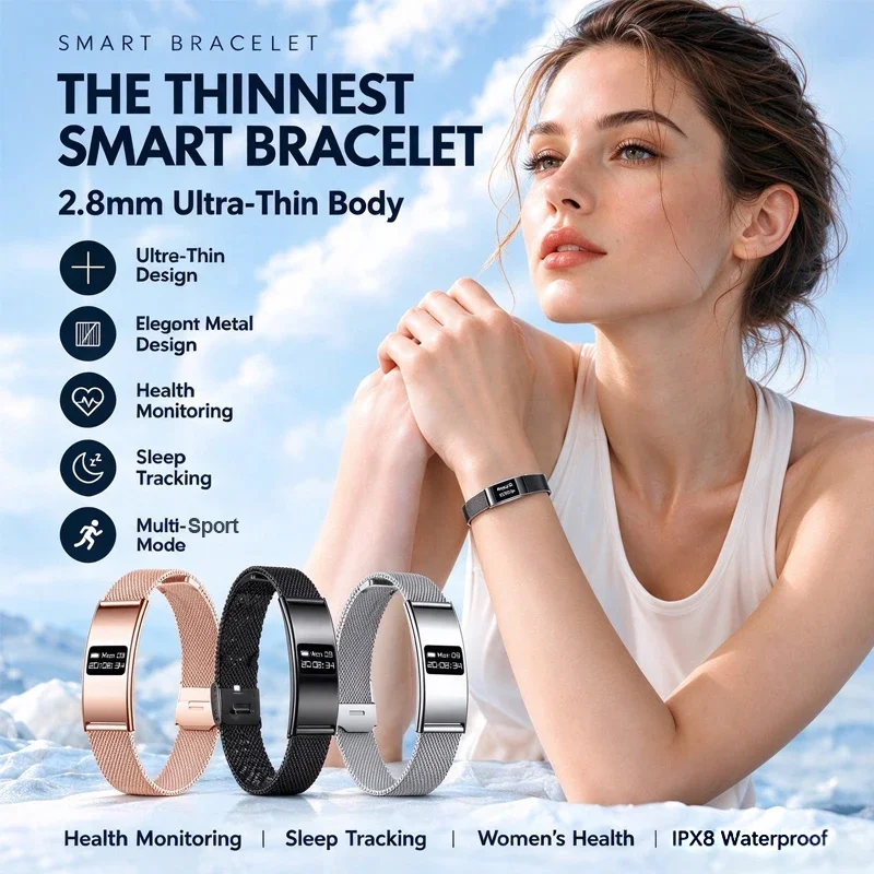 B8 Smart Bracelet Ergonomic Fit Health Monitoring Women's Health Sleep Tracking IPX8 Waterproof Multi-Sport Mode Smart Bracelet