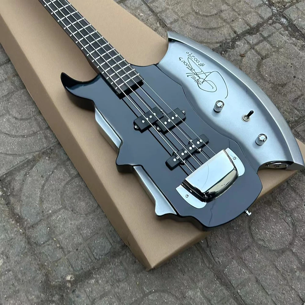 Four-string heteromorphism BASS, electric guitar, black body, axe BASS, axe signed, in stock,Fast delivery