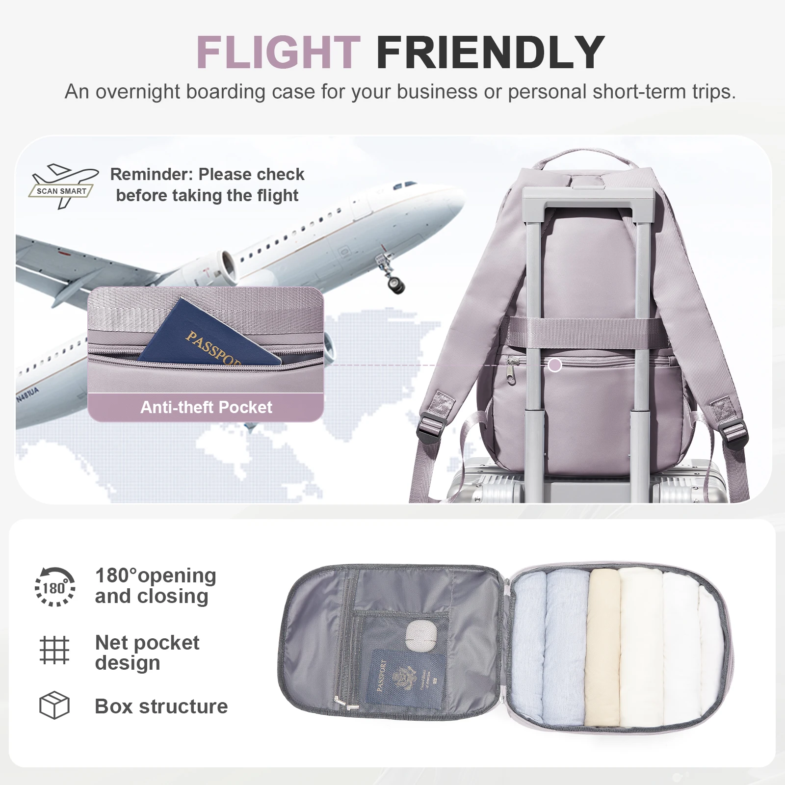 حقيبة ظهر للسفر على شكل طائرة مقاس 40 × 20 × 25، حقيبة ظهر للأمتعة اليدوية EasyJet Carry-Ons للرجال والنساء مقاس 14 بوصة مضادة للسرقة