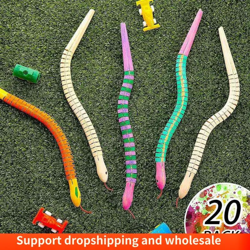 

AA86 20 шт. Деревянная змея Незавершенная деревянная взорлистая змея Гибкая деревянная змея с 12 цветами акриловой краски Легко использовать