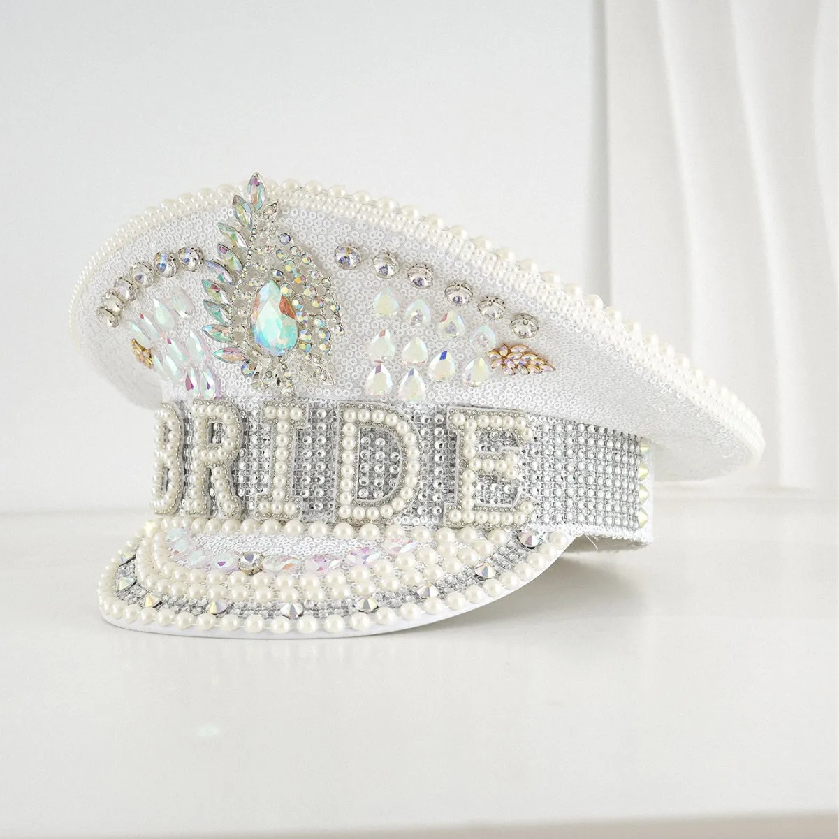 HongLuan Yellow Laser Leather Loop Captain Hat Rhinestone & Military Caps for Woman, Rave Festivals Accessories ＆ Party Cap Man