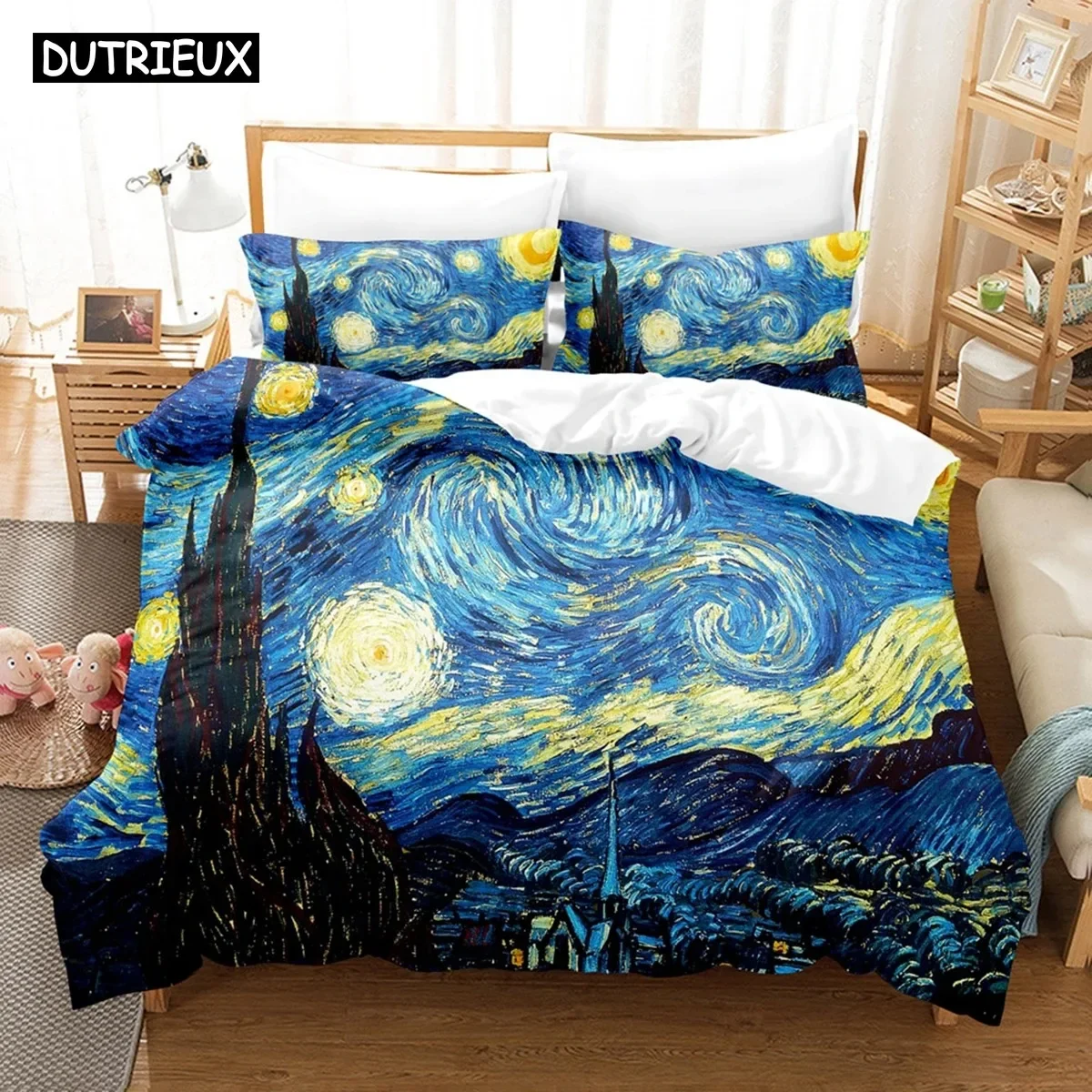 

3D Printed Van Gogh Art Bedding Set Down Quilt Cover With Pillowcase Double Complete Queen King Bedding