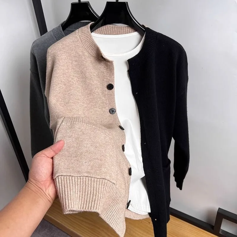 

Американский винтажный мужской вязаный кардиган с воротником-стойкой и пуговицами, свитер, пальто, универсальная весенне-осенняя верхняя одежда в ленивом стиле