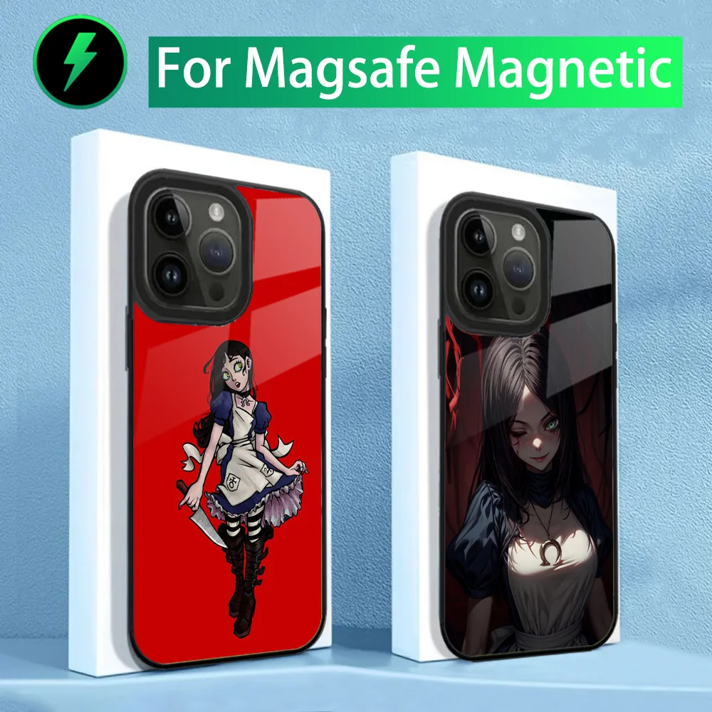 

Чехол для телефона Game A-Alice Madness R-Returns для iPhone 15,14,13,12,11, Plus, Pro, Max Mini Magsafe с магнитной беспроводной зарядкой