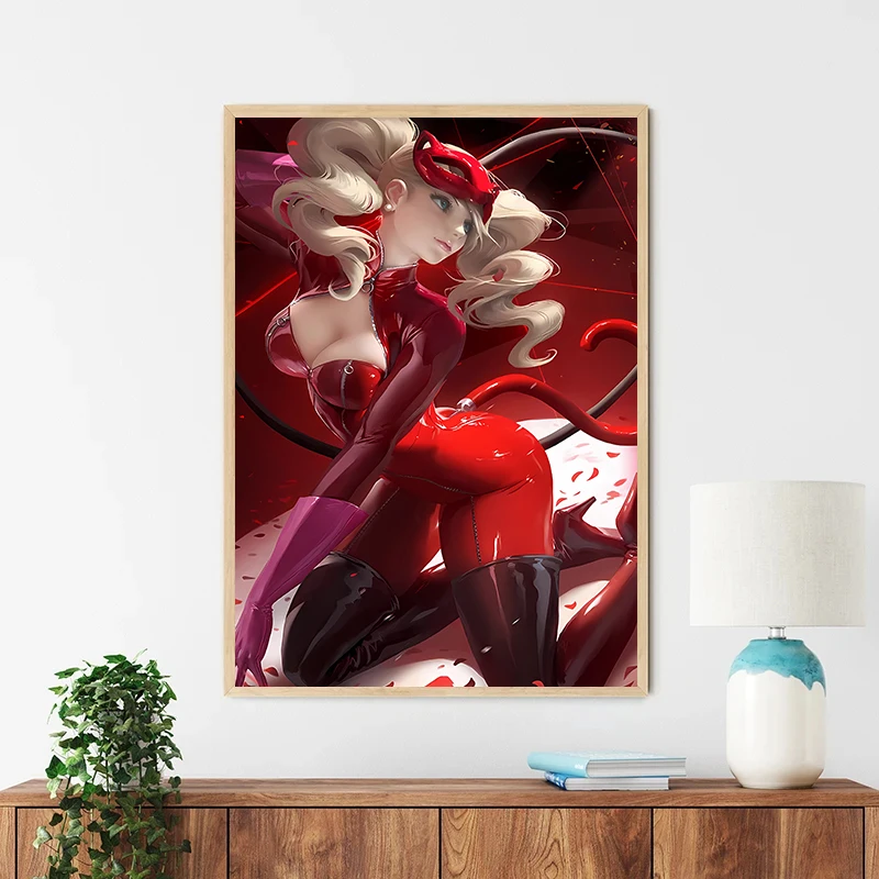 Sexy Anime Game Poster Red Bow Gift LOL Genshin Impact Posters and Canvas Printing Wall Art Picture for Bathroom Room Home Decor