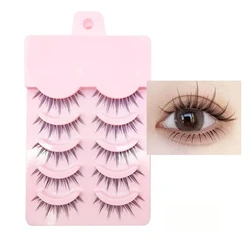 5 Pairs Eyelashes Manga Lashes Natural False Natural short Transparent Terrier Lashes Clear Band Soft Eyelashes Extension Makeup