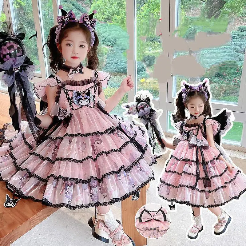 

Hot Sanrio Girl Lolita T-Shirt Skirt Kuromi Kawaii Anime Fashion Student Summer T-Shirt Princess Dress Children's Clothing New