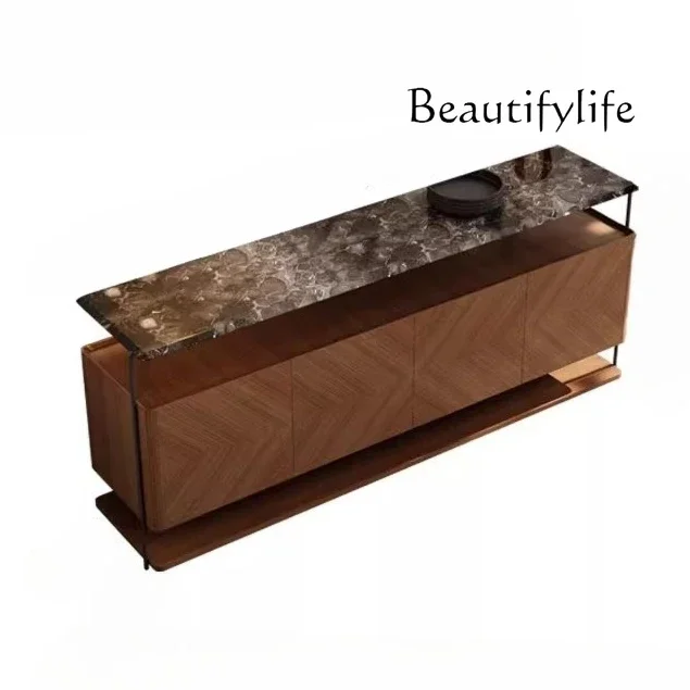 

Italian light luxury marble entrance cabinet, simple modern walnut dining side, antique living room entrance storage cabinet