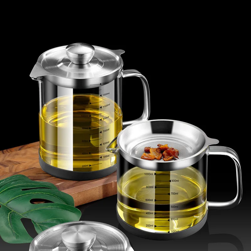 

Fine Glass Oil Filter Pot, Oil Separator, Mesh Strainer Tank, Storage Gadget, useful Things for Kitchen, 1000ml, 1500ml