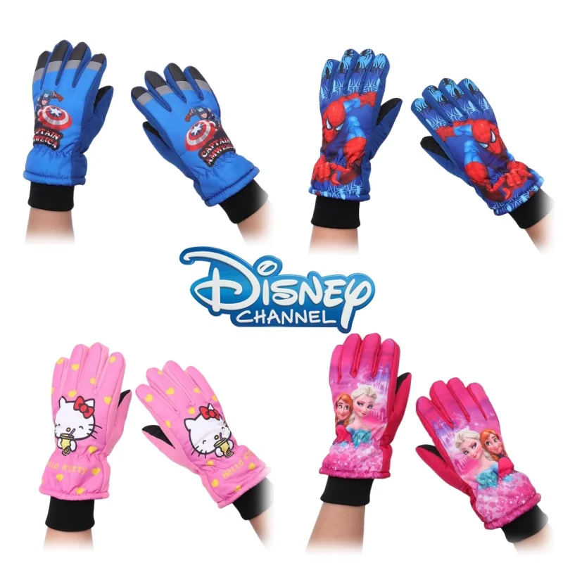 

1pair Disney Spiderman Frozen Winter Children's Skiing Gloves Outdoor Cartoon Windproof Plush and Thick Insulation Gloves 4-10y