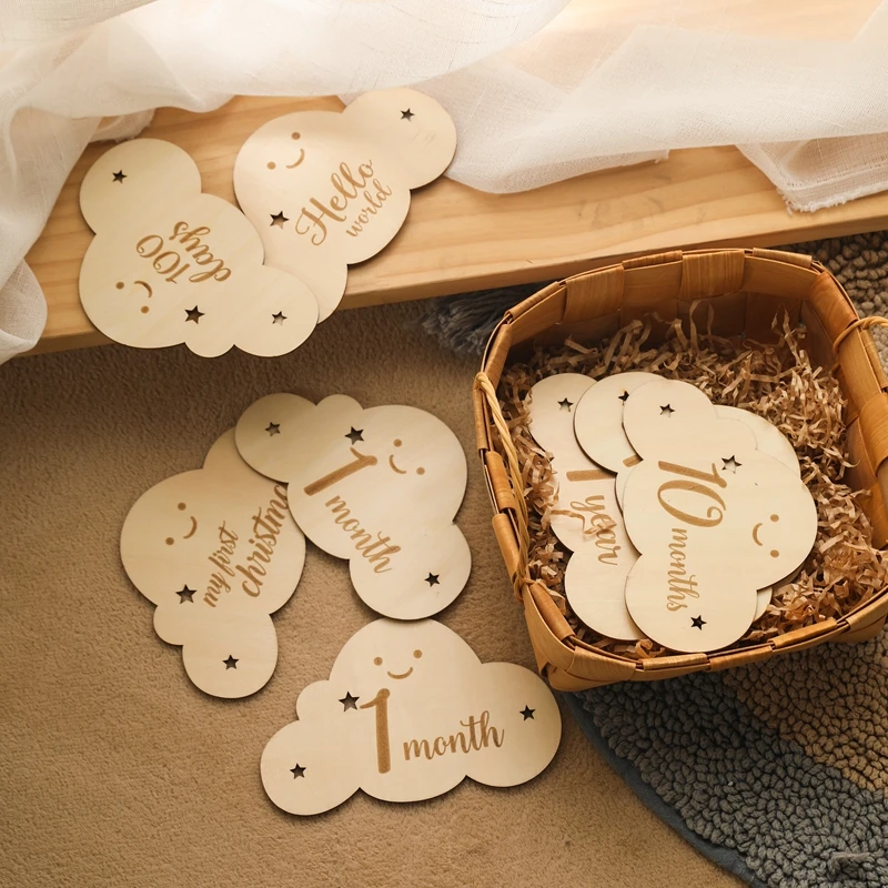 

8pcs Wooden Baby Month Milestone Card Cloud Shape Milestone Memorial Monthly Newborn Commemorativenir Newborn Photo Accessories