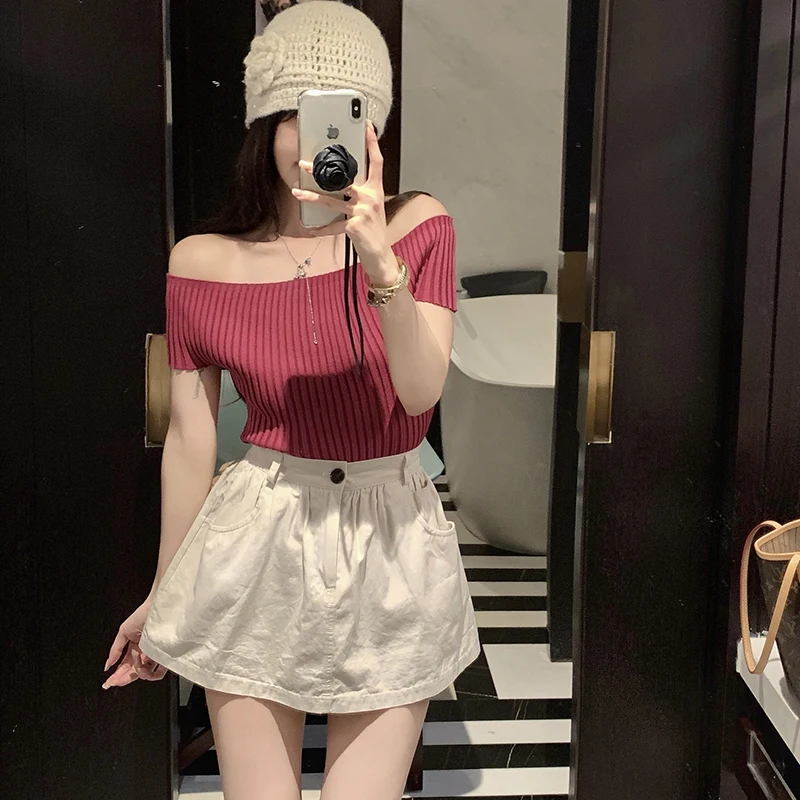 

Белая женская летняя юбка-шорты А-силуэта с высокой талией, новинка 2026 года, утягивающая, непрозрачная, короткая, облегающая