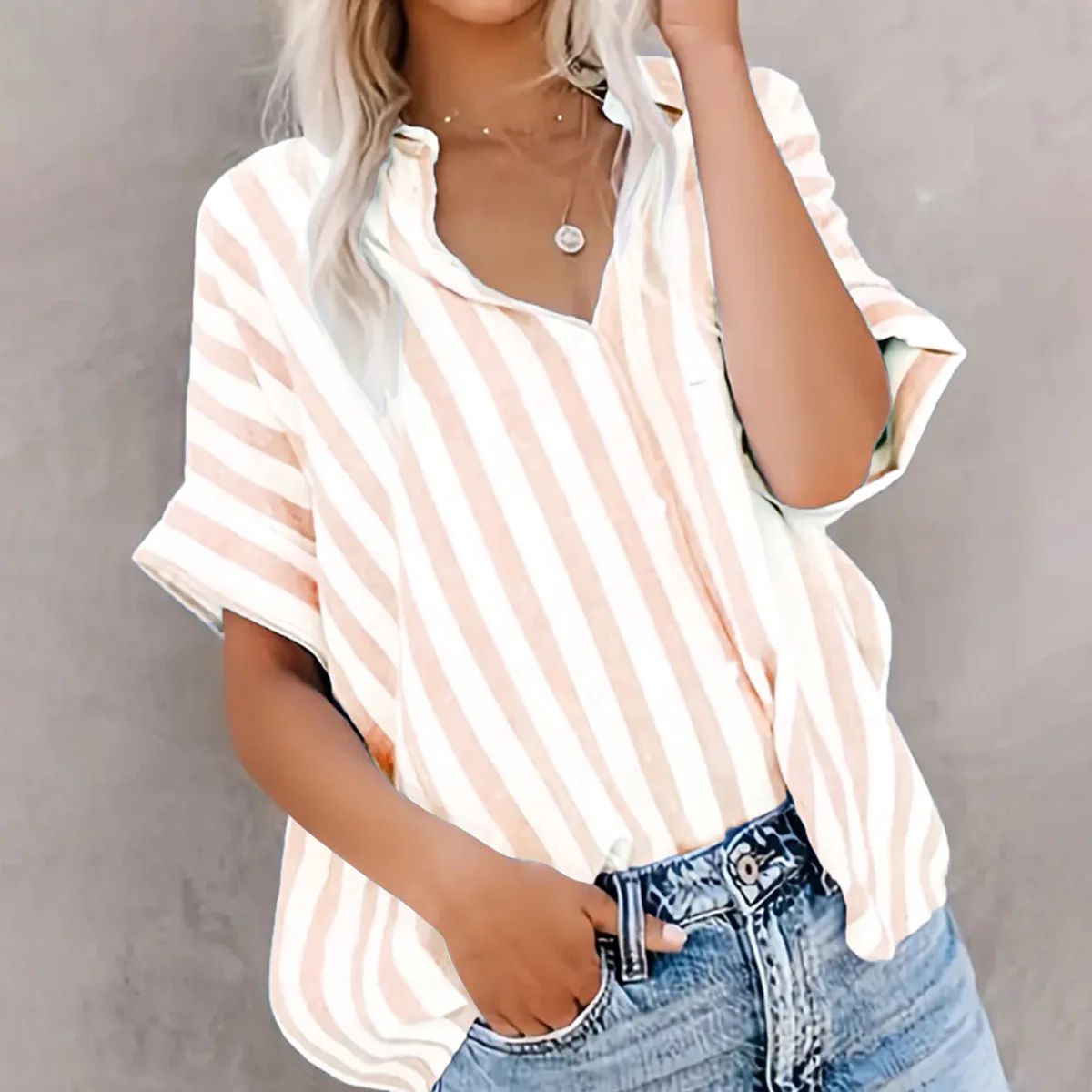 2025 New Summer Women's Striped Shirt Loose Short-sleeved Button Cardigan Fashion Street Versatile Casual Thin Blouses