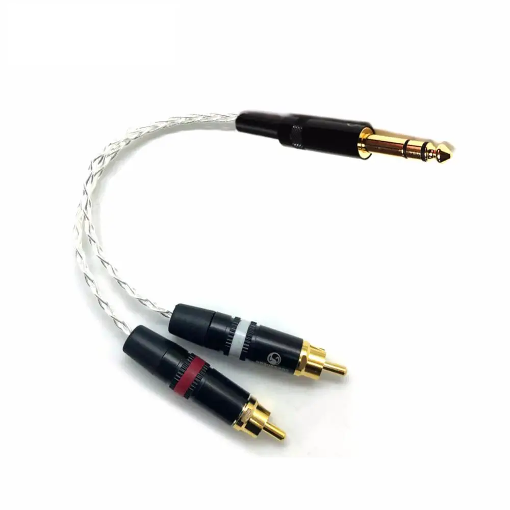 

Free Shipping 20cm 6.35mm 1/4 to 2 RCA Male Audio Adapter Cable 8-cores 7N OCC Copper Silver plated Audio Cable