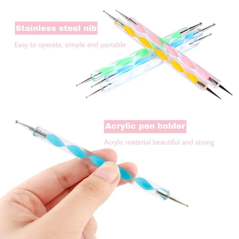 5Pcs  2Way Dotting Pen Tool Nail Art Tip Multicolor Dotting Tool Set Dot Paint Manicure kit for Embossing Pattern Clay Nail Art