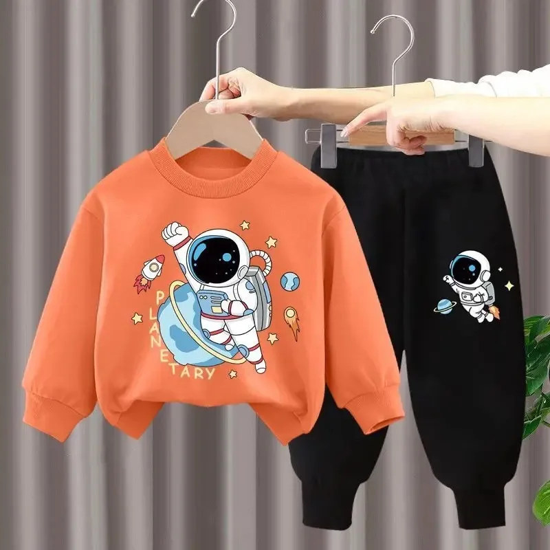 winter Boys Clothes long sleeve& trousers 2 Pieces Set Teenage Girls & Boys Printed spaceman Fashion Casual Top & Bottom Outfit