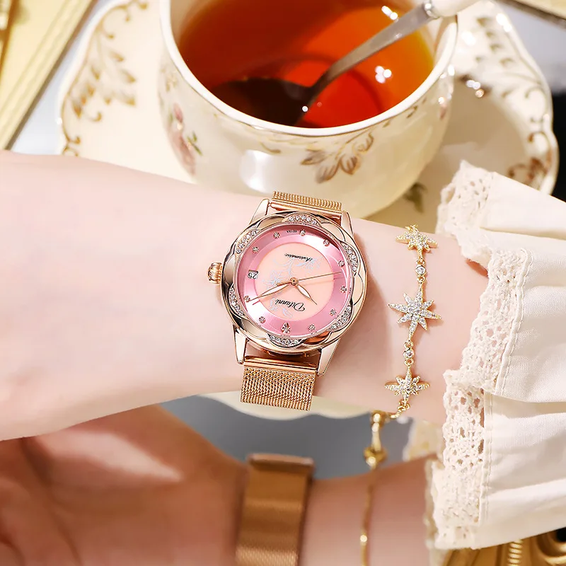 Woman Luminous Watches Lady Mechanical Automatic Crystal Business Wateproof Stainless Strap Wristwatch Women Calendar Date Watch