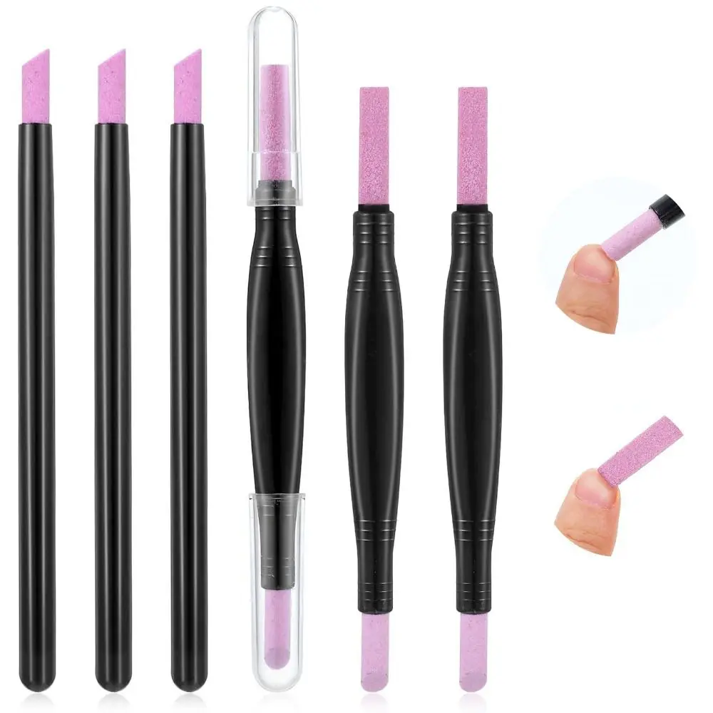 Portable Dual-Ended Quartz Scrub Stick Round Fine Polishing Nail File Reusable Dead Skin Trimmer Nail Pusher Pen Nail Care Tool