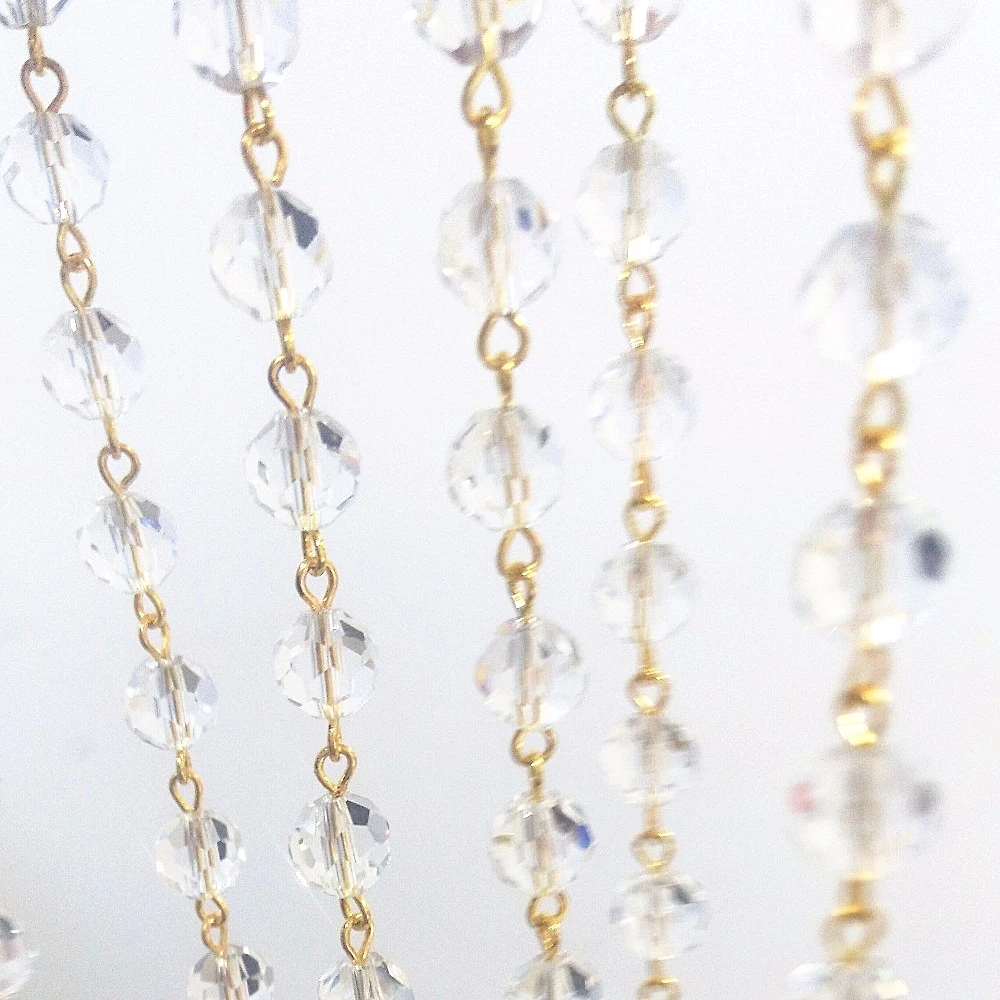 

10 meters 10mm Crystal Ball Beads Chain+Gold Connectors Glass Strand Garlands For Wedding Party Supply Chains Christmas Tree