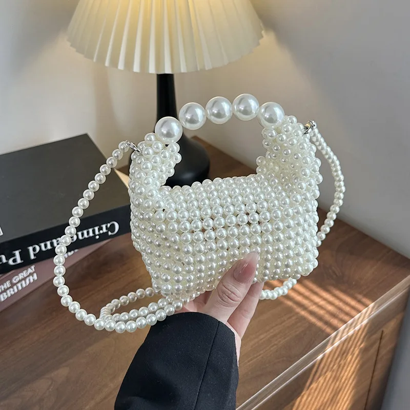 Luxury Pearl Party Clutch Bag Fashion Ladies Crossbody Phone Purse Handmade Woving Beading Handbag Summer Handbag Clutch Bag