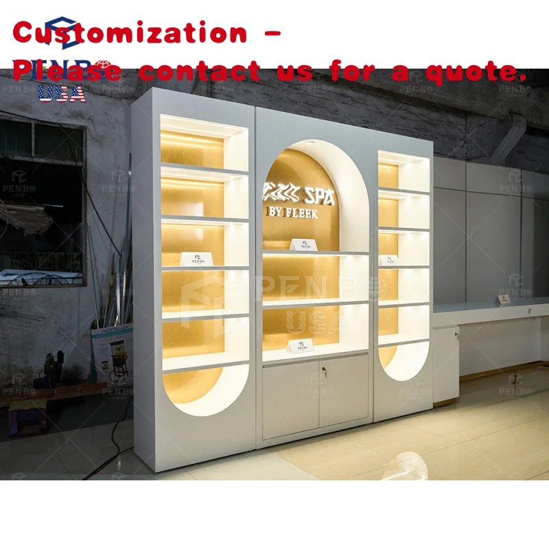 

Custom.USA LOCAL Индивидуальный элитный шкаф-витрина для салона, маникюрный салон, декор для парикмахерской, деревянная витрина с