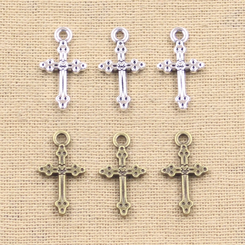 30pcs Charms Christian Cross 15x7mm Antique Making Pendant fit,Vintage Tibetan Bronze Silver color,DIY Handmade Jewelry