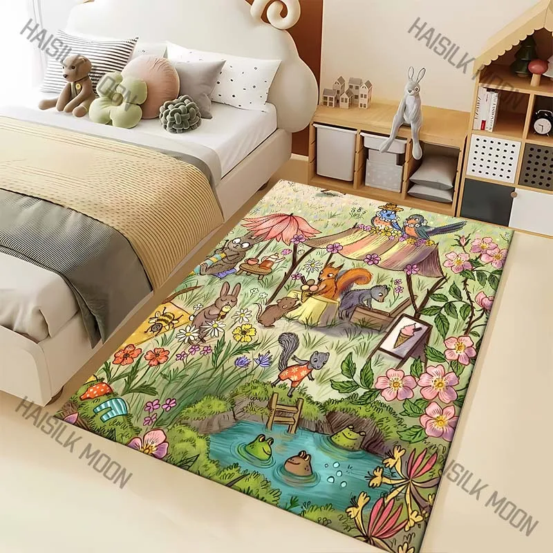 1PC forest animal fair squirrels frogs Print Carpet for Living Room Bedroom Sofa Home Decor Rus Non-slip Floor Mat Luxury Gift