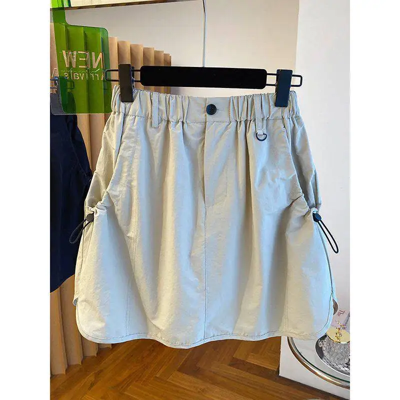 Loose High Waist Short Skirt Women Summer Workwear A-line Slimming Dsign Solid Color Leisure Women Half Body Skirt