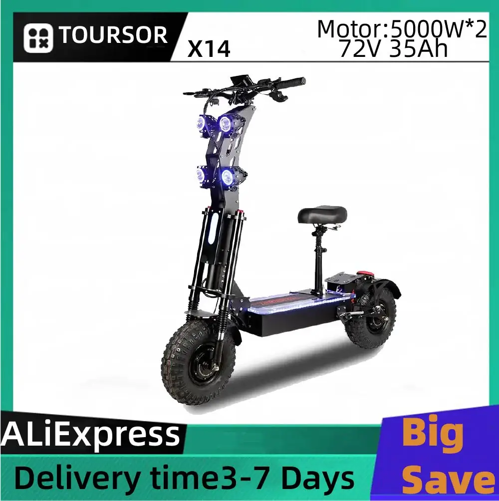 

TOURSOR X14 Adult Electric Scooter 5000W*2 Dual Motor 72V35Ah Battery E-Scooter 14" Off-road Tire Foldable Road EScooter