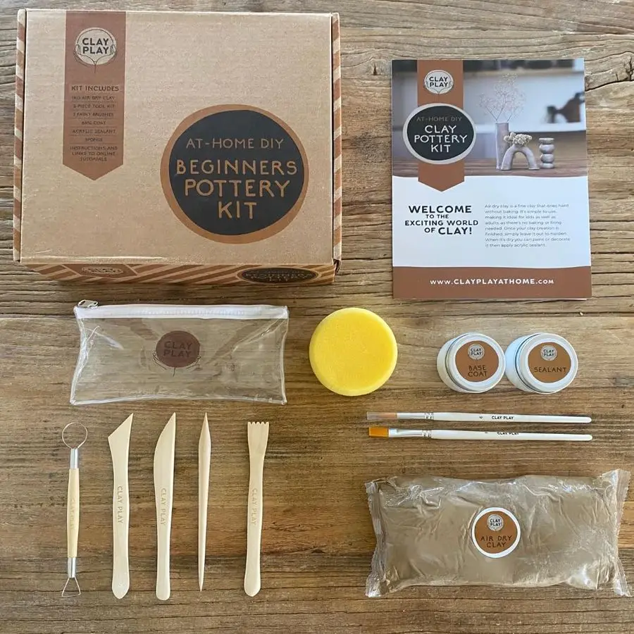 

Home DIY Beginner Pottery Kit for Adults with Instructions and Online Tutorials, Air Dry Sculpting Clay, Tool Kit, Base Coat and