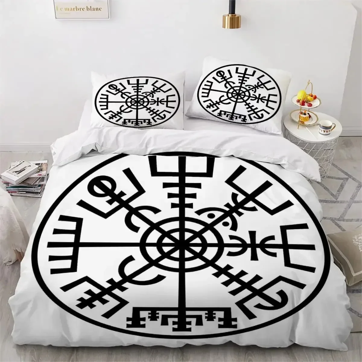 

Viking Duvet Cover Set Nordic Viking Runes Print Bedding Set for Kids Teen Men King Size 2/3pcs Soft Polyester Comforter Cover