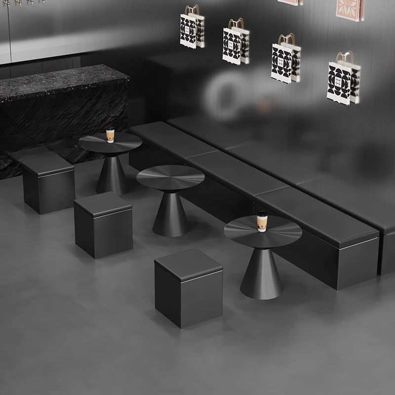 Internet celebrity milk tea shop booth sofa, wall bar, coffee shop, stainless steel bench, industrial style tables and chairs