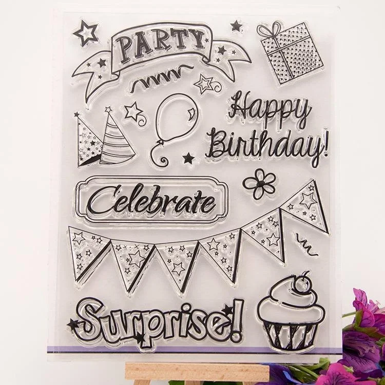 

Happy Birthday Party Transparent Silicone Clear Rubber Stamp Sheet Cling Scrapbooking DIY