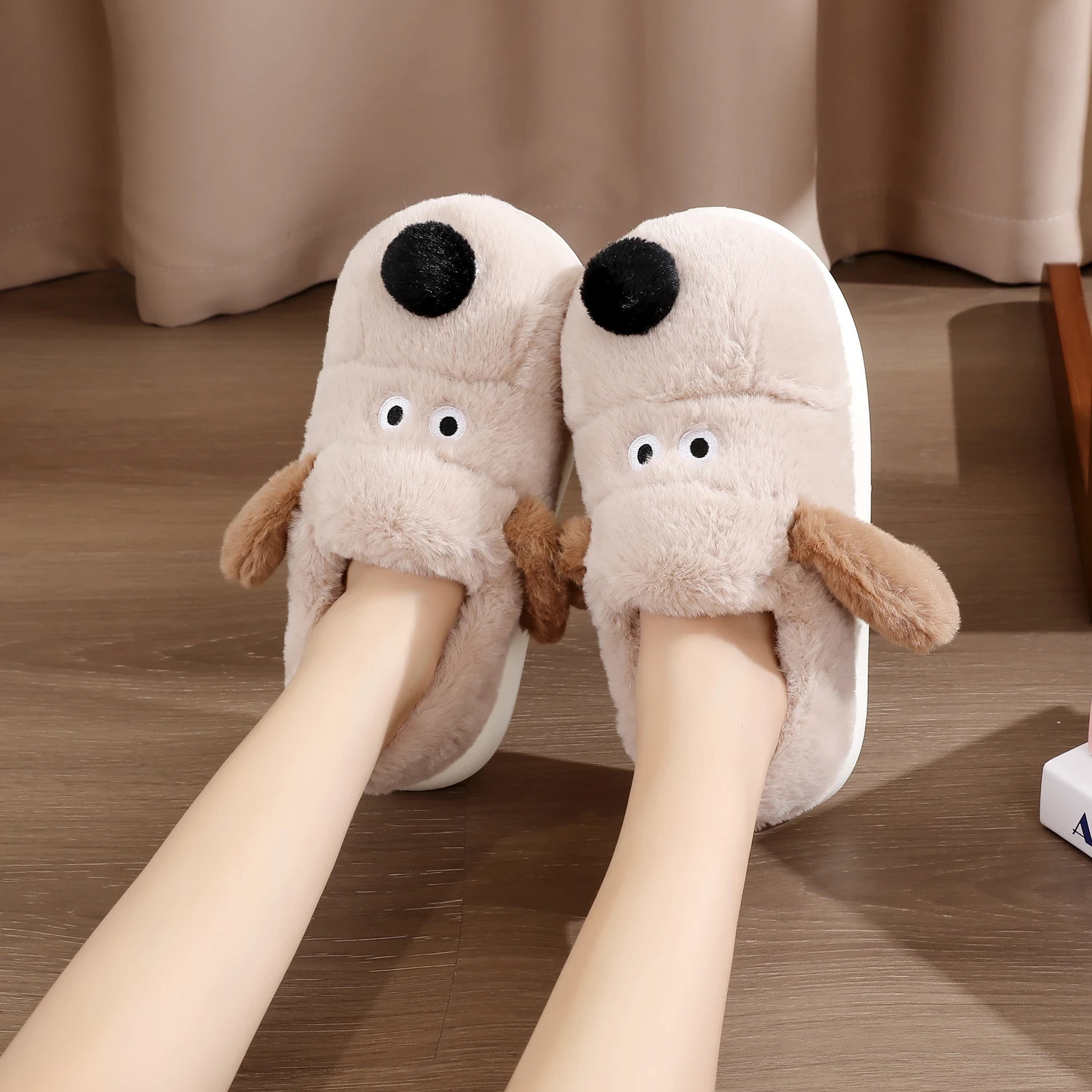 Winter Unisex Cartoon Cow Warm Plush Slippers Couple's lightweight  Non-slip House Slides Men And Women Toe Wrap Home Cotton Sho