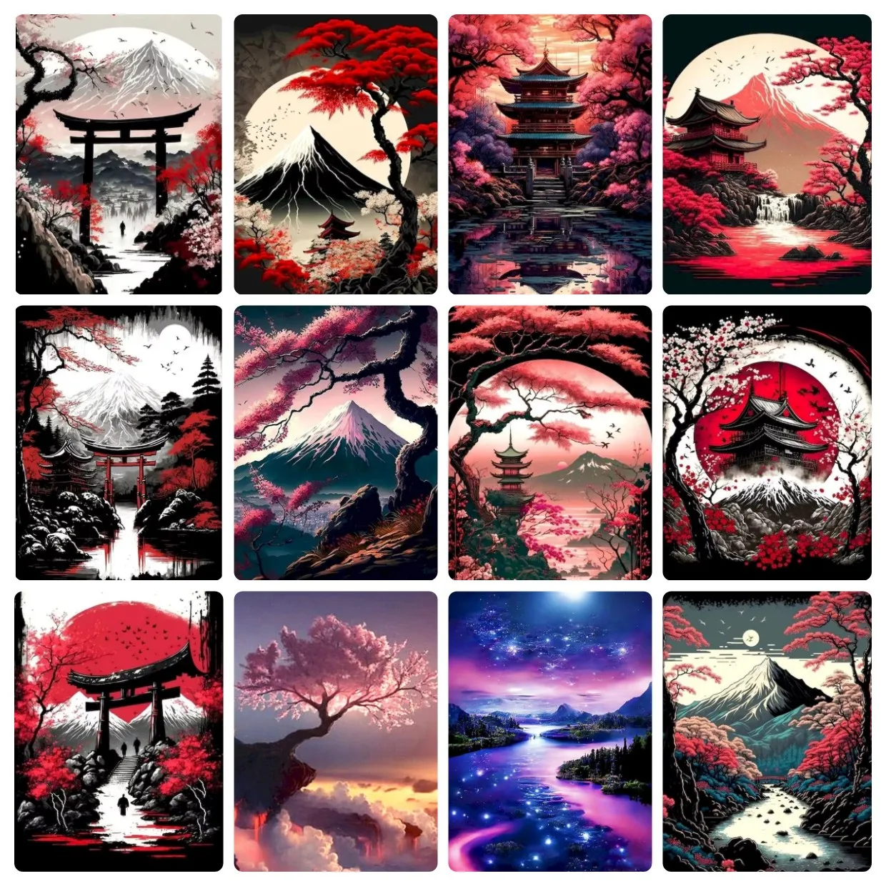 Oil Painting By Numbers Red Sakura Scenery DIY Number Drawing Canvas Pictures By Numbers Home Decor Large Size