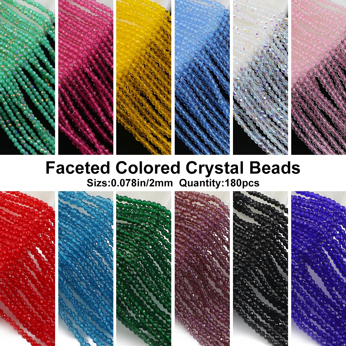 2 mm facettierte runde glitzernde Glaskristallperlen für DIY-Schmuckherstellung, Halsketten-Bastelprojekte und empfindliche Zubehörteile