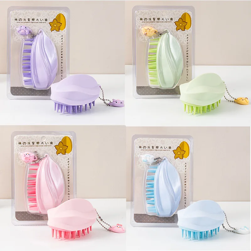 2pcs Manual Massage Comb,Japanese Style Peach Shaped Scalp Massage Silicone Hair Brush, Dry And Wet Dual-Use Cleaning Hair Brush