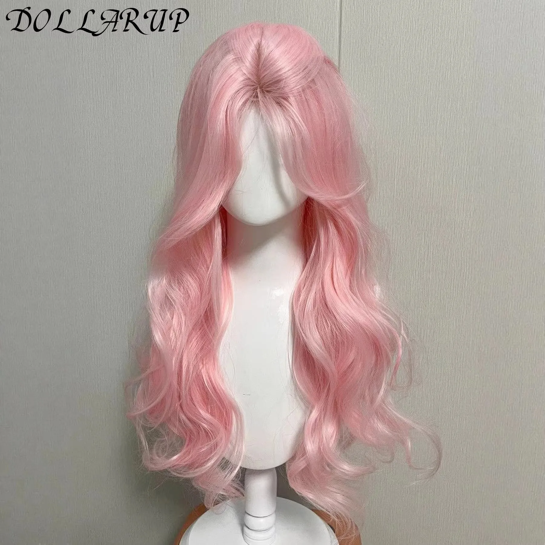 JKL شعر مستعار اصطناعي وردي للنساء طويل متموج تأثيري الباروكات الطبيعية لينة الحلو شعر مستعار اصطناعي للاستخدام اليومي الحياة المدرسية لوليتا شعر مستعار #4