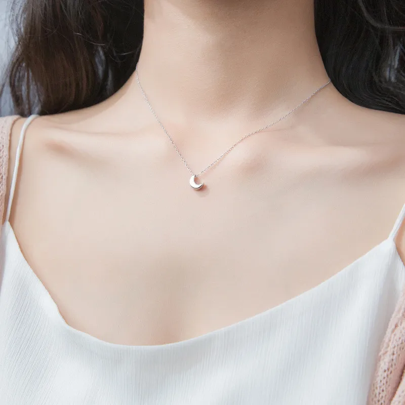 Simple Fashion 925 Sterling Silver Crescent Moon Choker Pendant Necklaces For Women Girl XN302