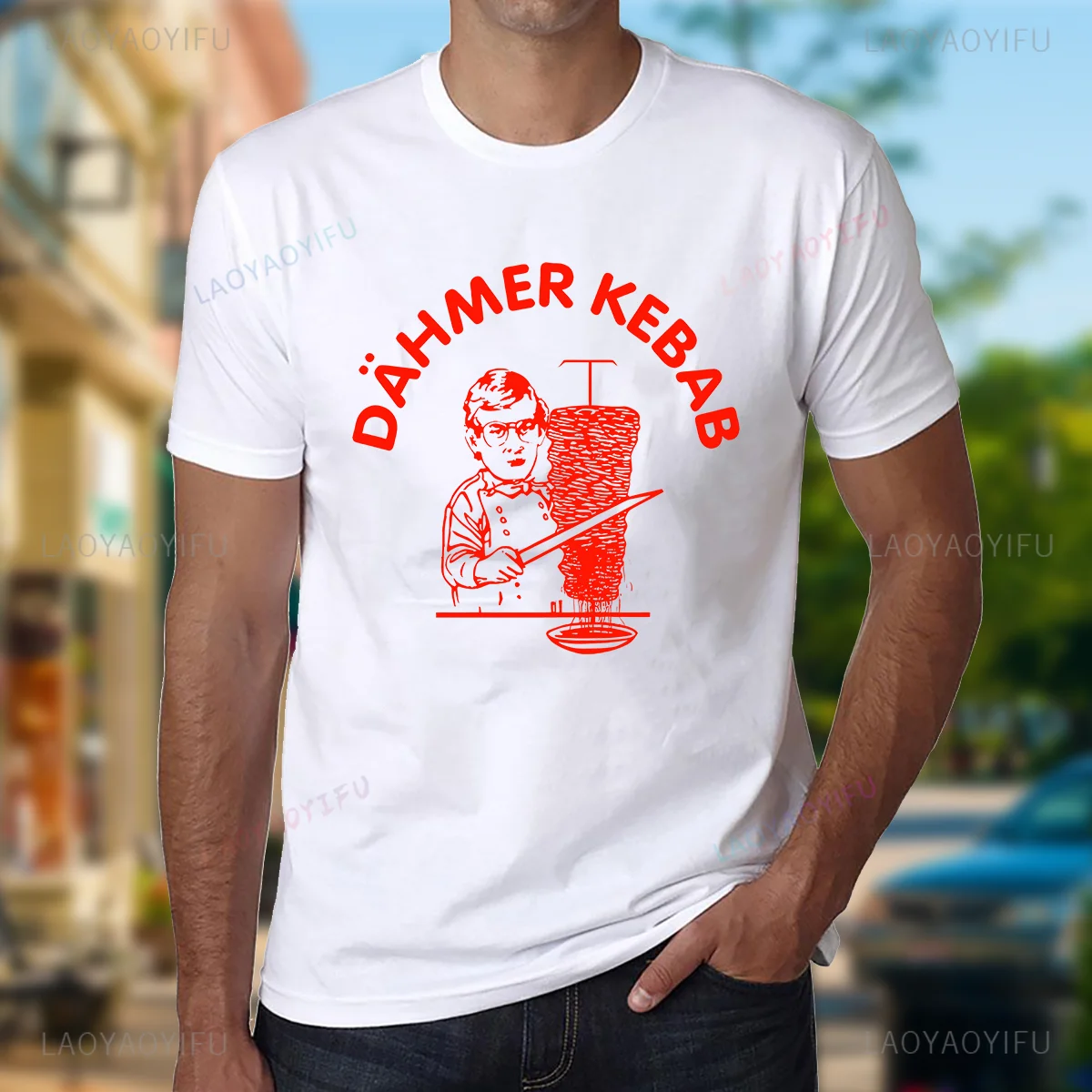 DAHMER-KEBAB Funny Men T Shirt Humor Murderer Portrait Pattern Print Tops Men Clothing Graphic Cotton Tee Ropa Hombre Nostalgia