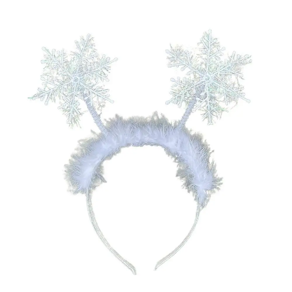 

Snowflower Feather Hair Band Party Dress Up Antlers Headband Female Plush Hair Hoop Christmas Decoration Christmas Headband