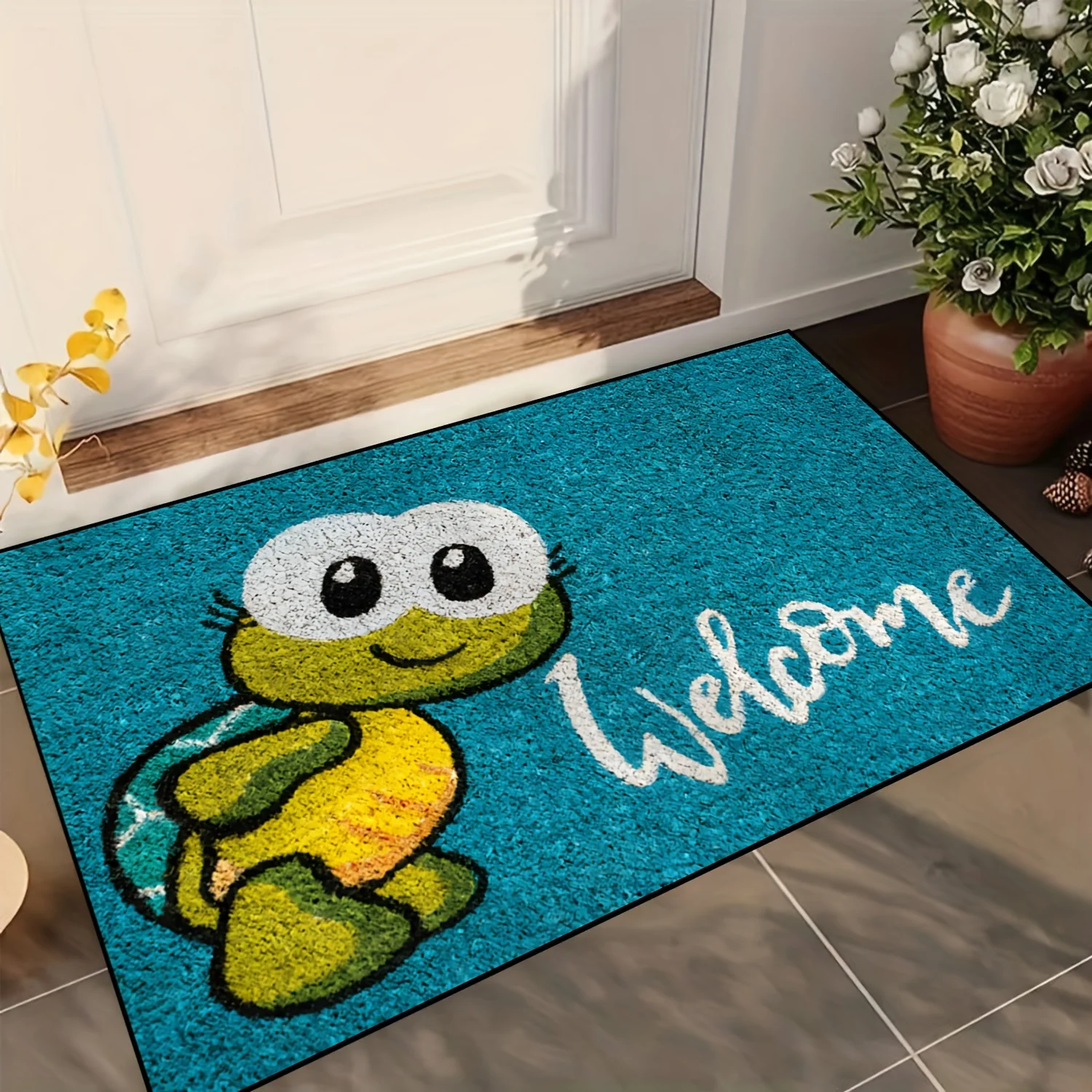 VIKAMA Niedlicher kleiner Schildkröten-Teppich, Cartoon-Fußmatte, Willkommensmatte, Küchenteppich, Wohnzimmerteppich, Teppich für Schlafzimmer, Heimdekoration