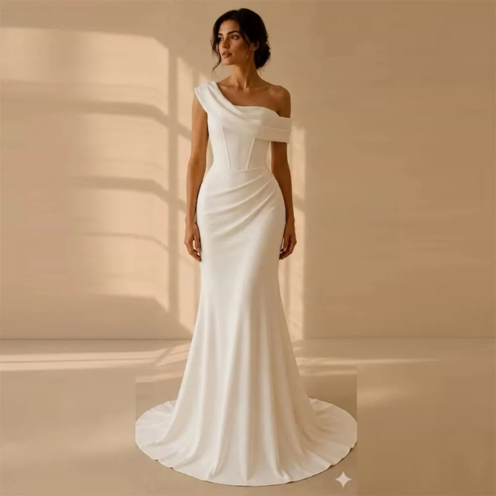 

Eightale Arabic Wedding Dress Scoop Customized Ivory Floor Length Muslim Lace Corset Long Sleeves Bridal Gown Party Dress