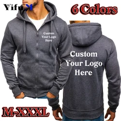Custom Logo Text Hoodie Coat For Men Jacket Basic Zip Sweatshirt Outwear Sweatr Hooded Warm Coats Casual Male Jackets Men Tops