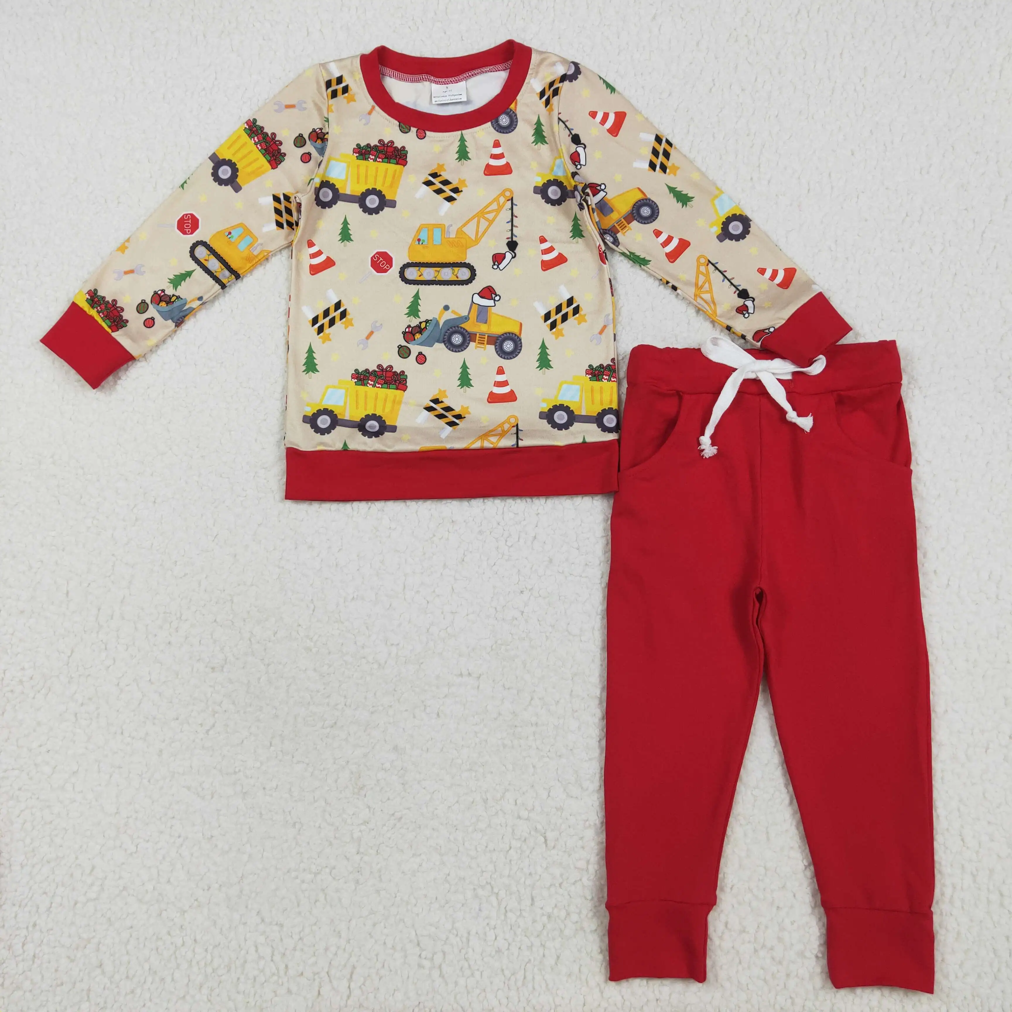 

Baby Boys Long Sleeve Christmas Clothing Sets Excavators Hats Top with Pockets and Legging Pants Christmas Tree Construction Set