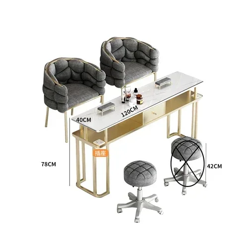 TTTTnew Nordic Nail Table And Chair Set Marble Top Single Double Three-Person Nail Table Full Set Light Luxury With Socketss 03