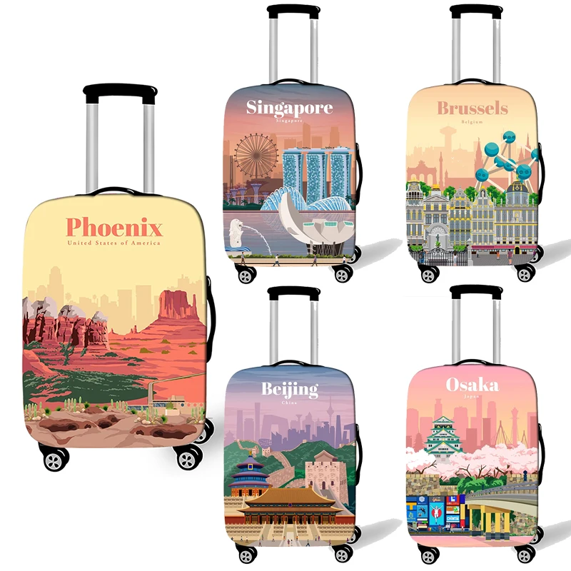 World Travel Famous City Painting Luggage Cover for Travel Elastic Dust Suitcase Protective Covers Travel Accessories