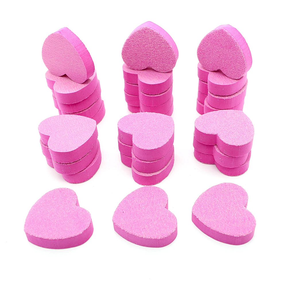 

500Pcs Heart Shape Double Sided Nail File Sponge Nail Mini Buffer Block File Washable Nail Care For Shaping/Smoothing Fingernail