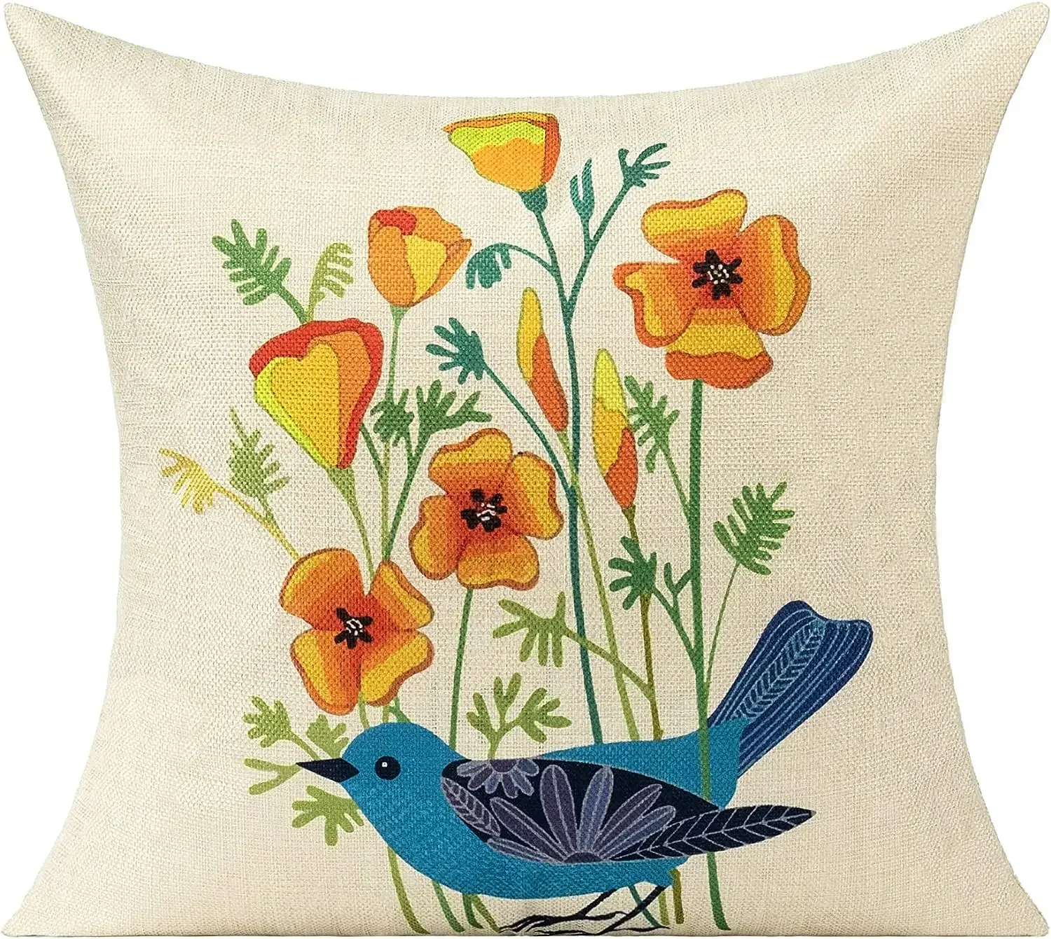 Outdoor Terrace Pillow Cover Bird Decoration Vintage Spring Decoration Cushion Cover Decorative Flower Pillowcase